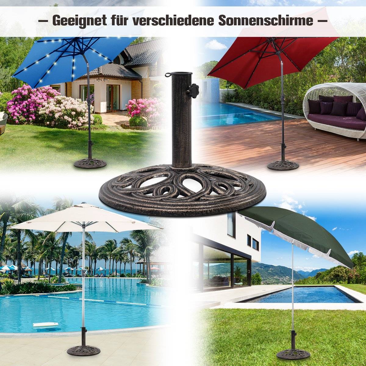 Parasol stand, stable umbrella stand made of robust cast iron for 38 mm to 48 mm poles