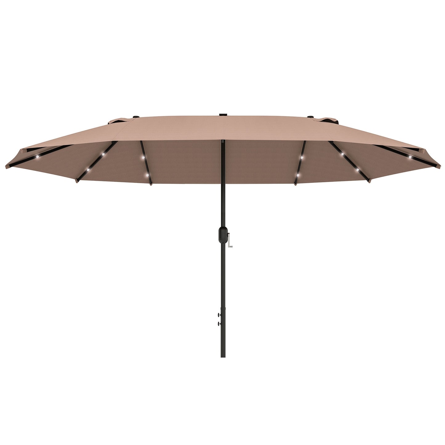 Khaki Oval Parasol with LED, Large 440 x 260 cm, Hand Crank