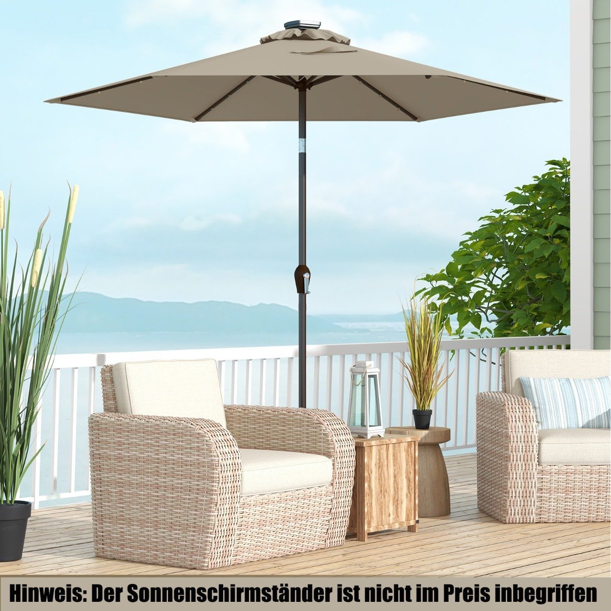 Parasol with solar LED lighting, cantilever umbrella, garden umbrella, crank umbrella, 2.7 m, brown