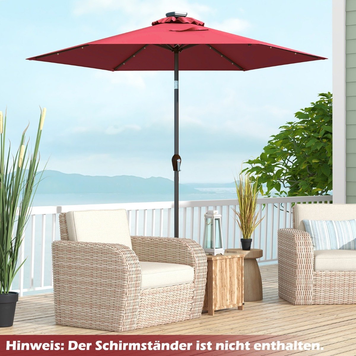 Parasol with solar LED lighting, cantilever umbrella, garden umbrella, crank umbrella, 2.7 m, red