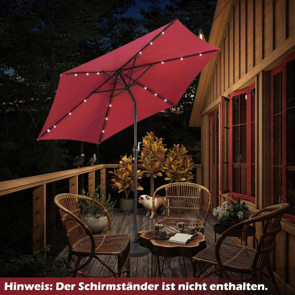 Parasol with solar LED lighting, cantilever umbrella, garden umbrella, crank umbrella, 2.7 m, red
