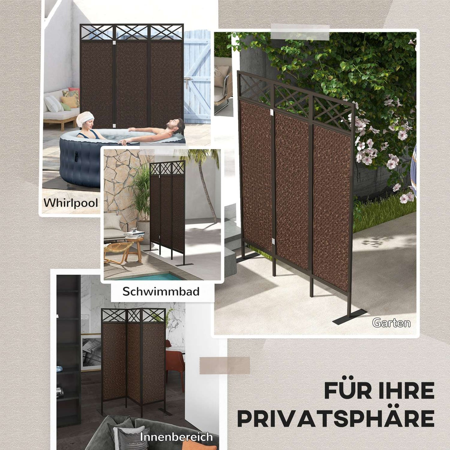 Garden room divider, Rattan look, UV resistant, 148x181 Cm