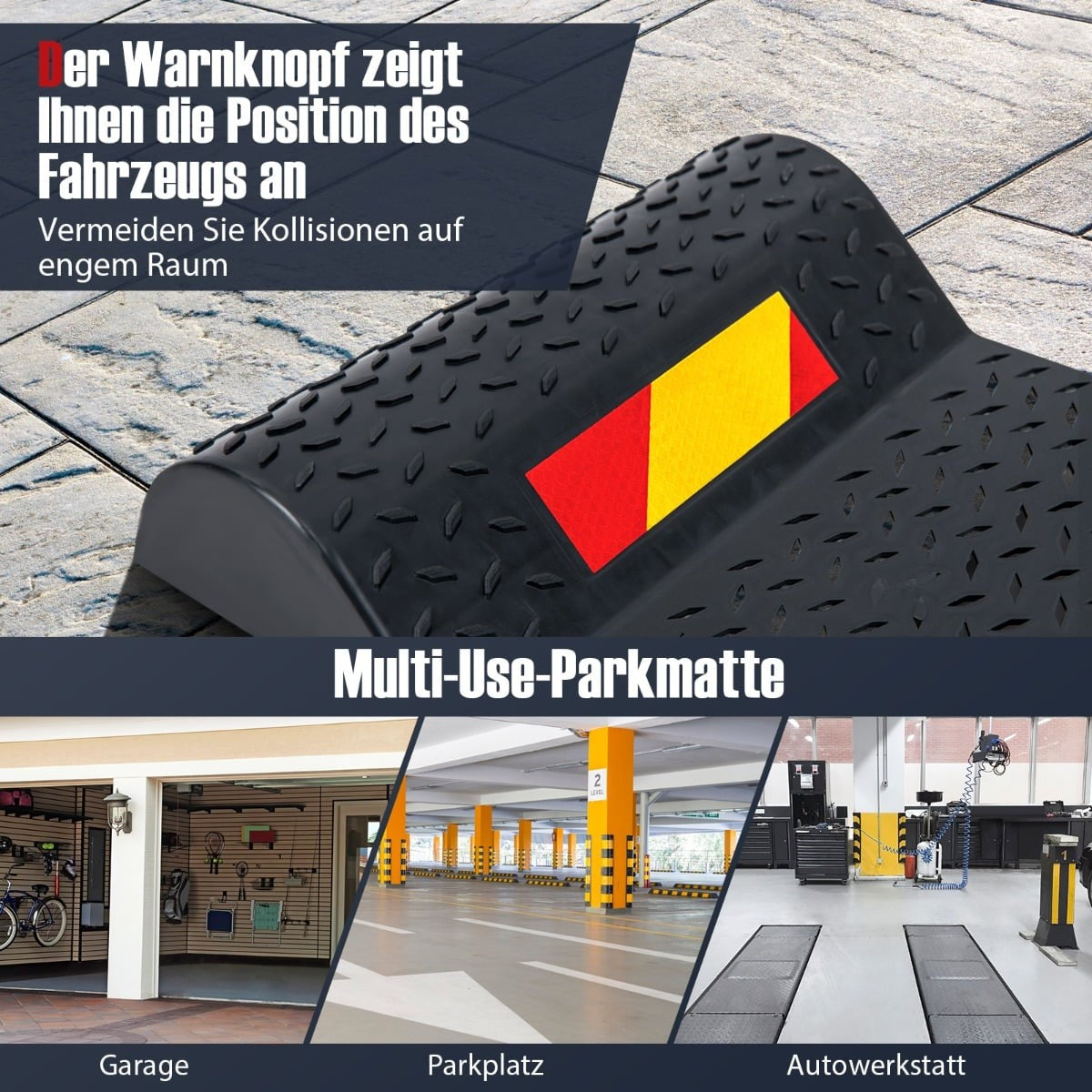 Parking Mats with Warning Stripe – Non-Slip Rubber, Set of 2