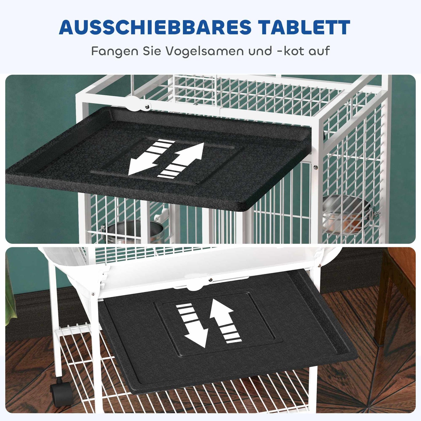 Parrot Cage with 3 Doors, 2 Perches, Wheels, White