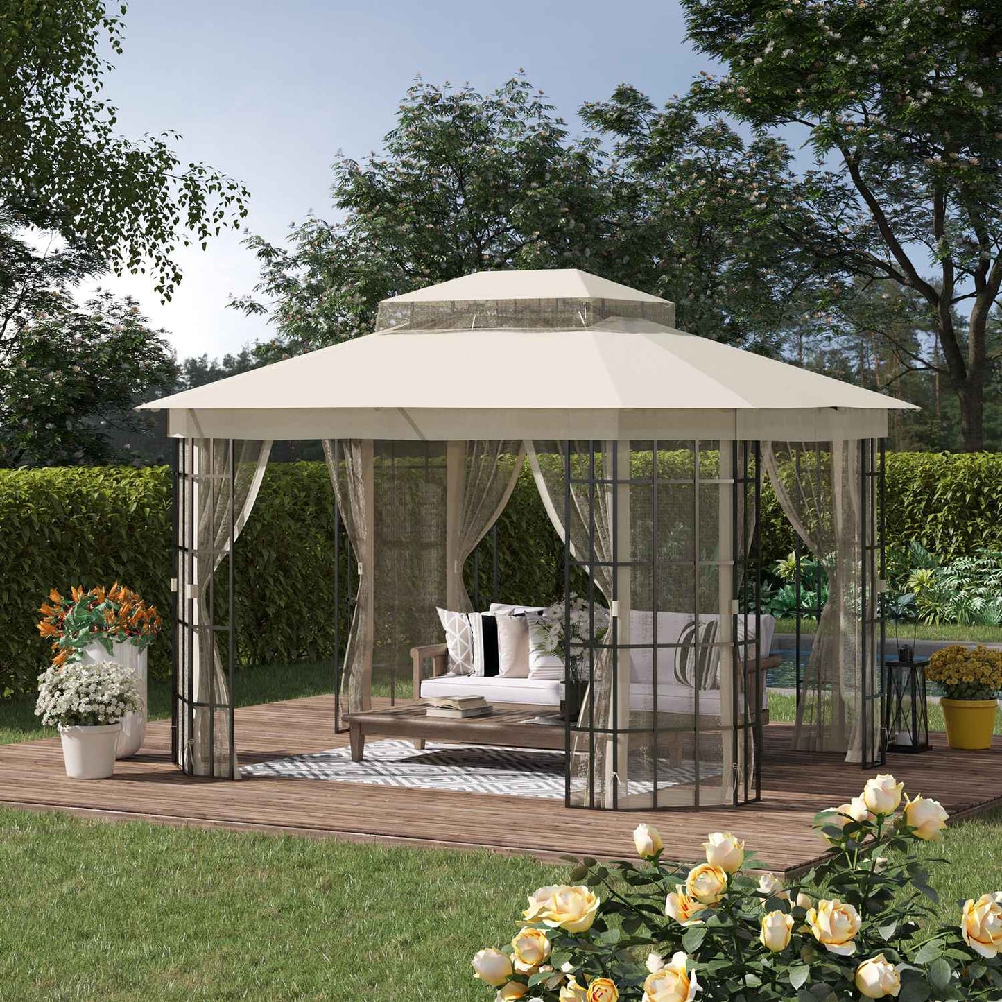 Outdoor marquee, Double roof - 3.65x3m, Mosquito net