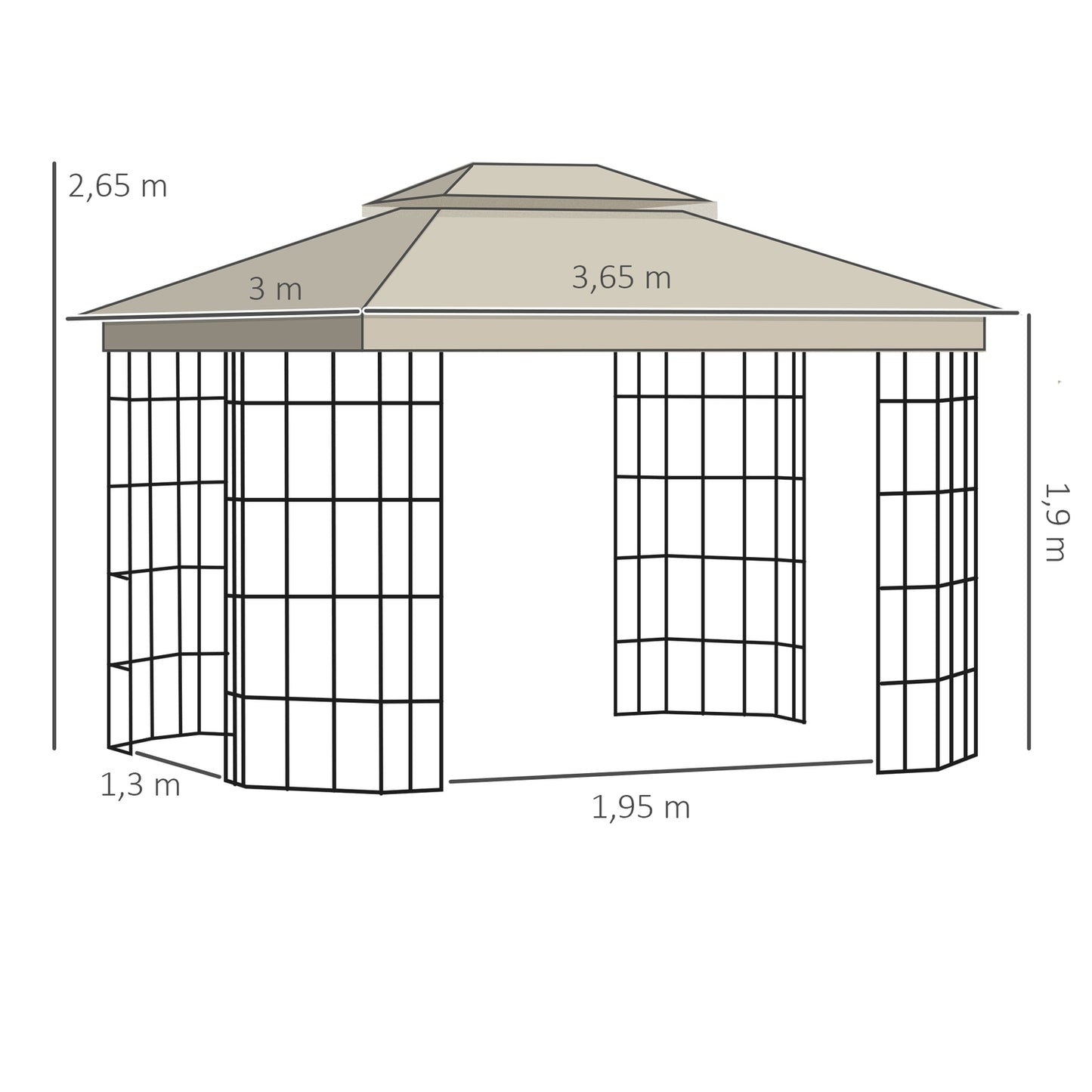 Outdoor marquee, Double roof - 3.65x3m, Mosquito net