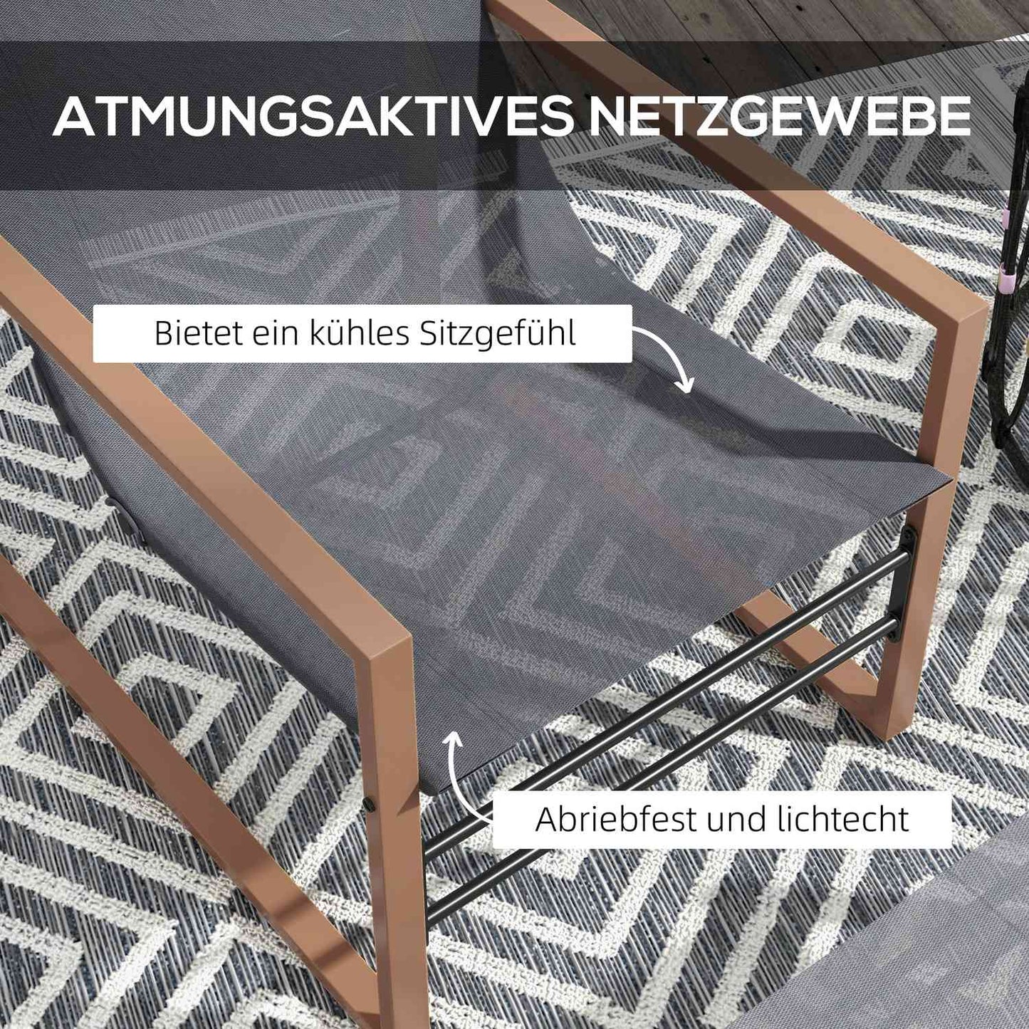 Patio chair set with mesh cover, metal frame, dark grey