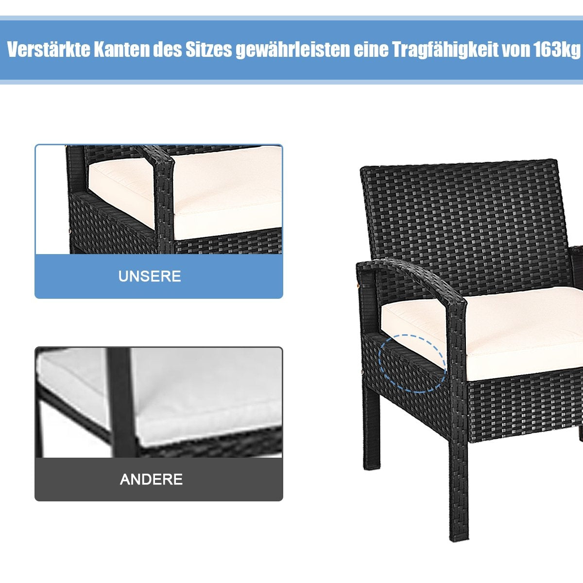 Patio Furniture Set 3 Pieces All Weather PE Rattan Conversation Set Black
