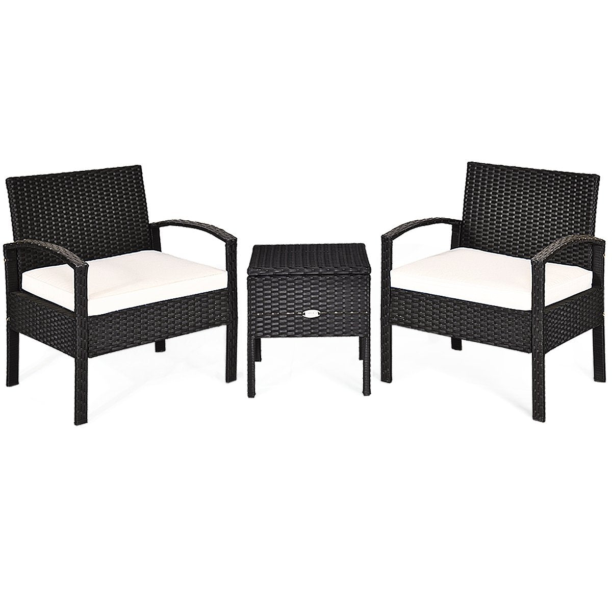Patio Furniture Set 3 Pieces All Weather PE Rattan Conversation Set Black
