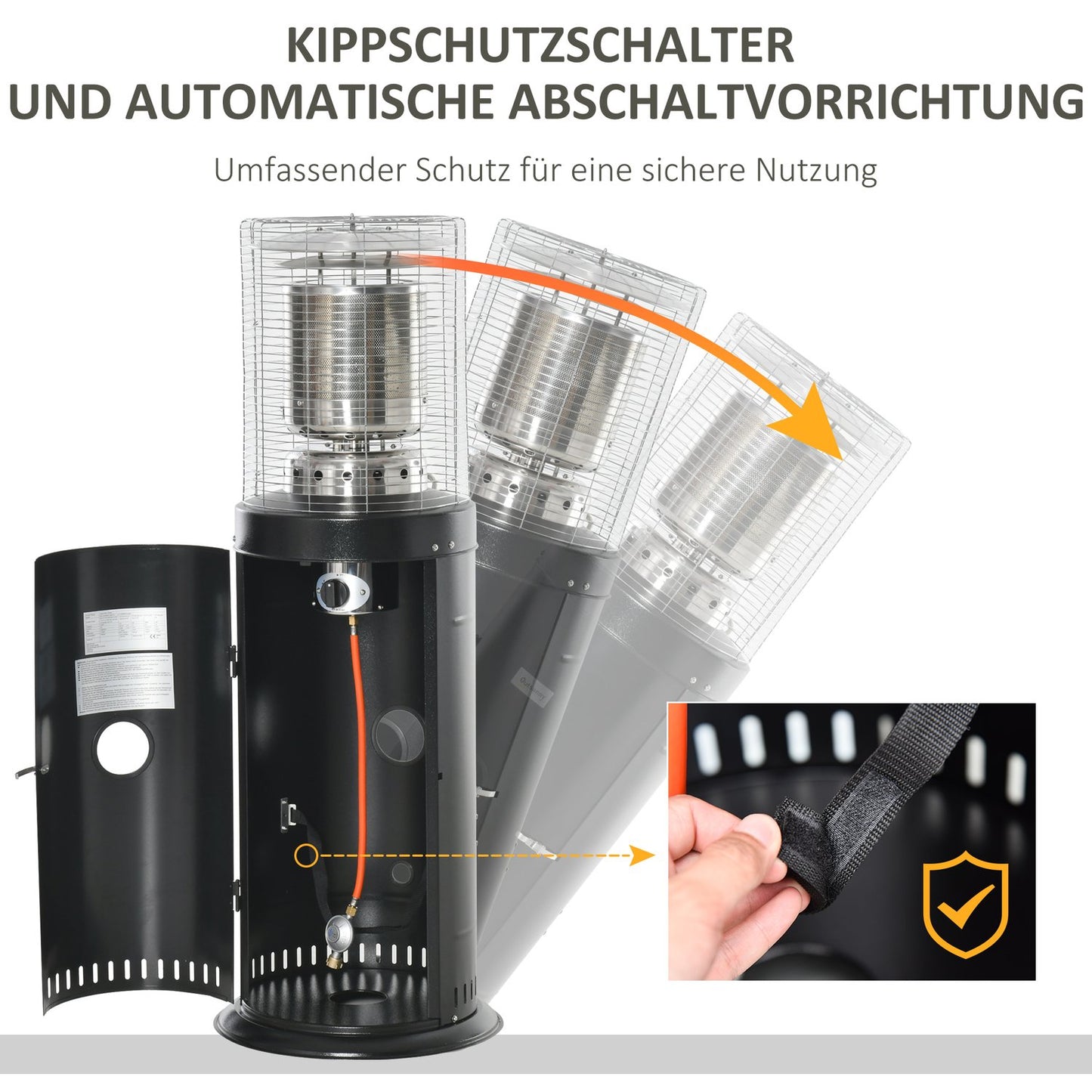 Patio heater, stainless steel, portable with safety switch