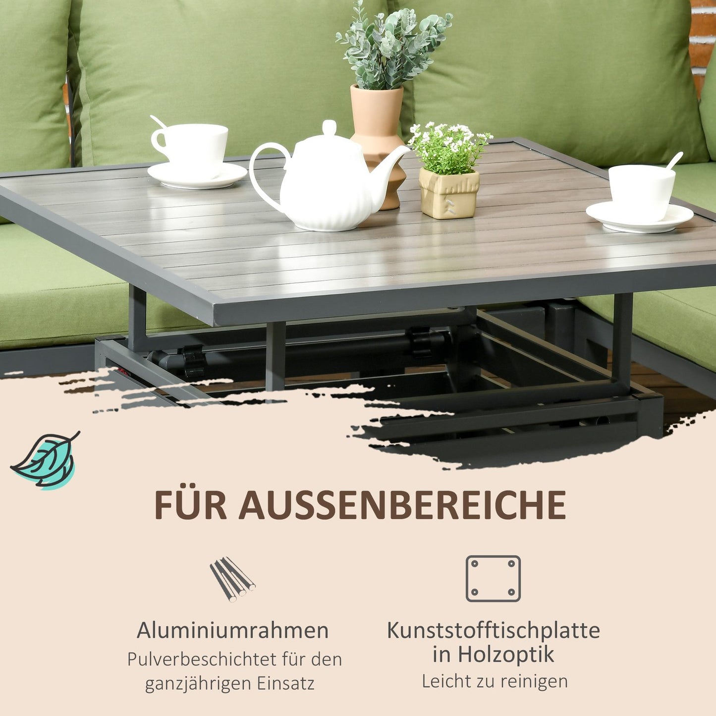 6-piece patio seating set, adjustable table, aluminum frame