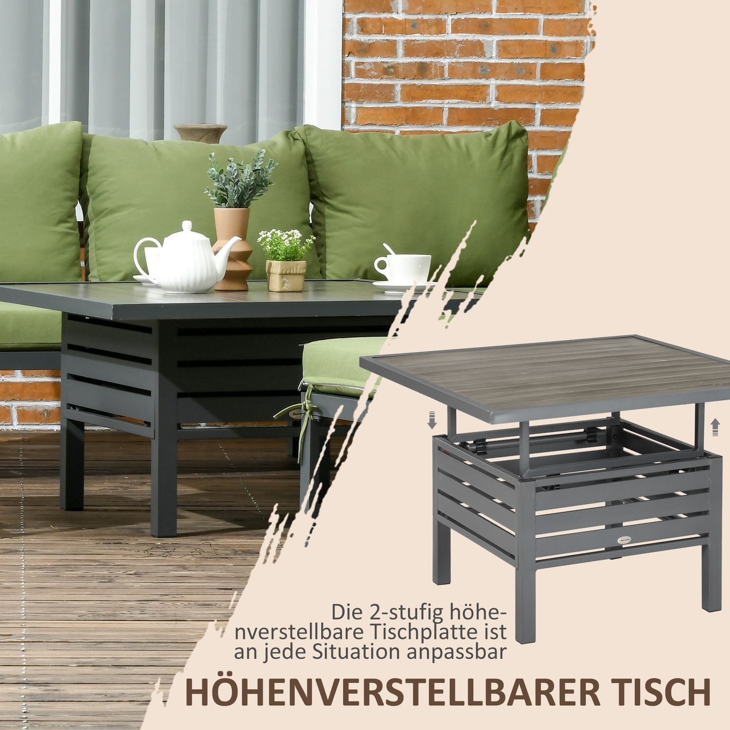 6-piece patio seating set, adjustable table, aluminum frame