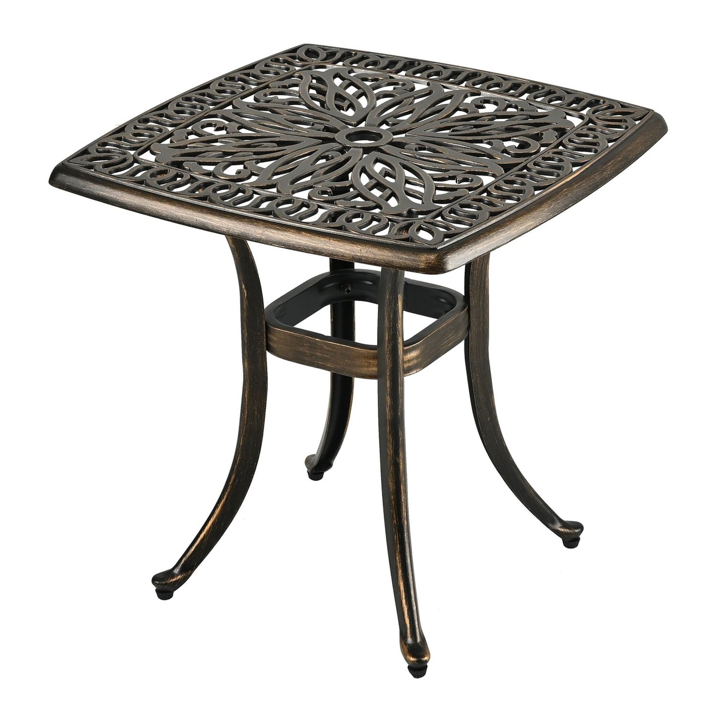 Patio Table with Umbrella Hole – Cast Aluminum, Square