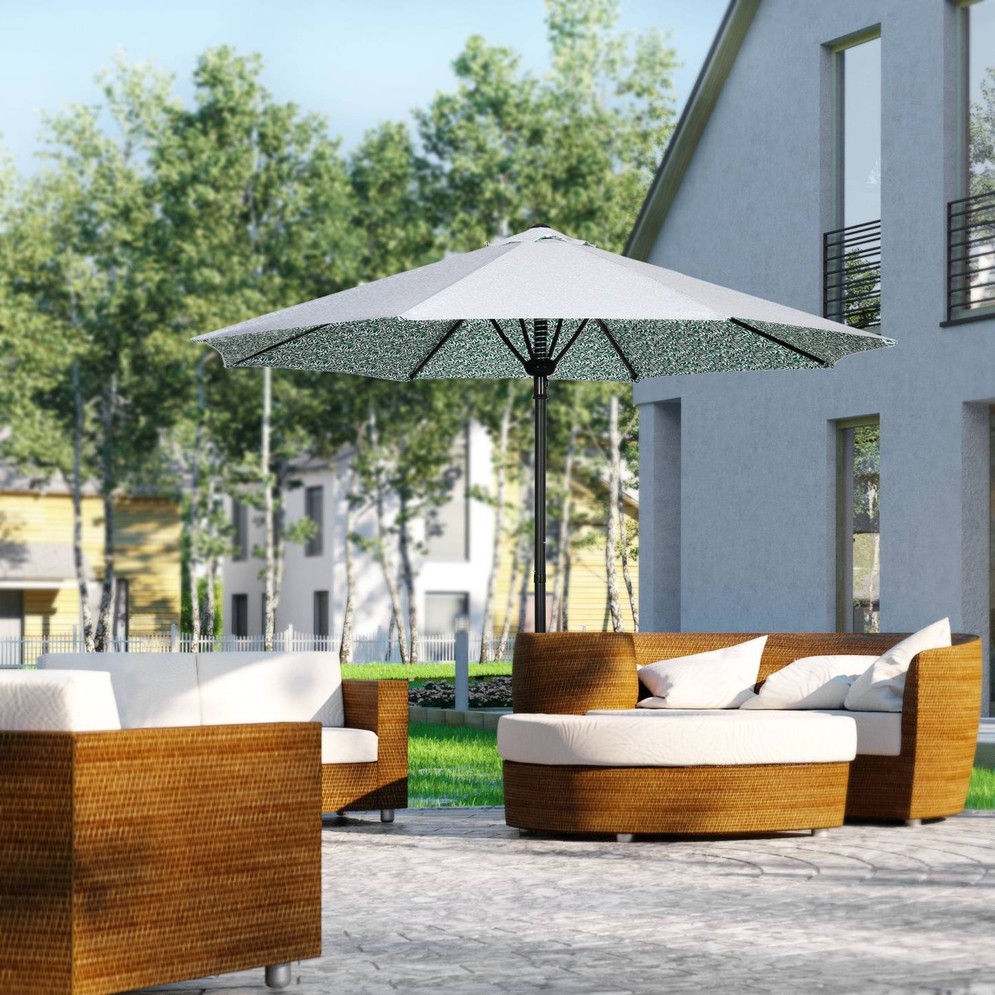 Large green patio umbrella with metal pole - Ø292 cm