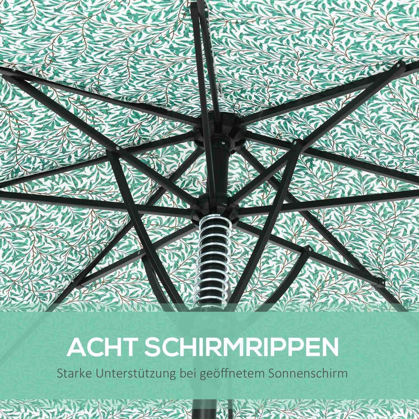 Large green patio umbrella with metal pole - Ø292 cm