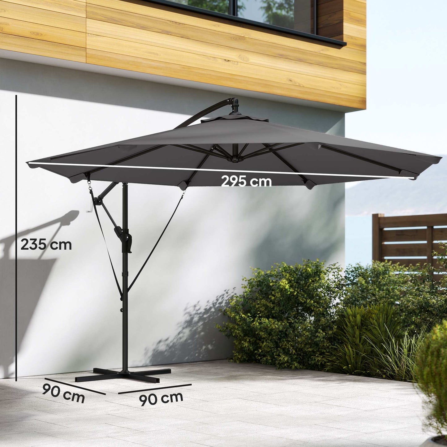 Patio Umbrella, 2.95m Diameter, Dark Grey, with Cover