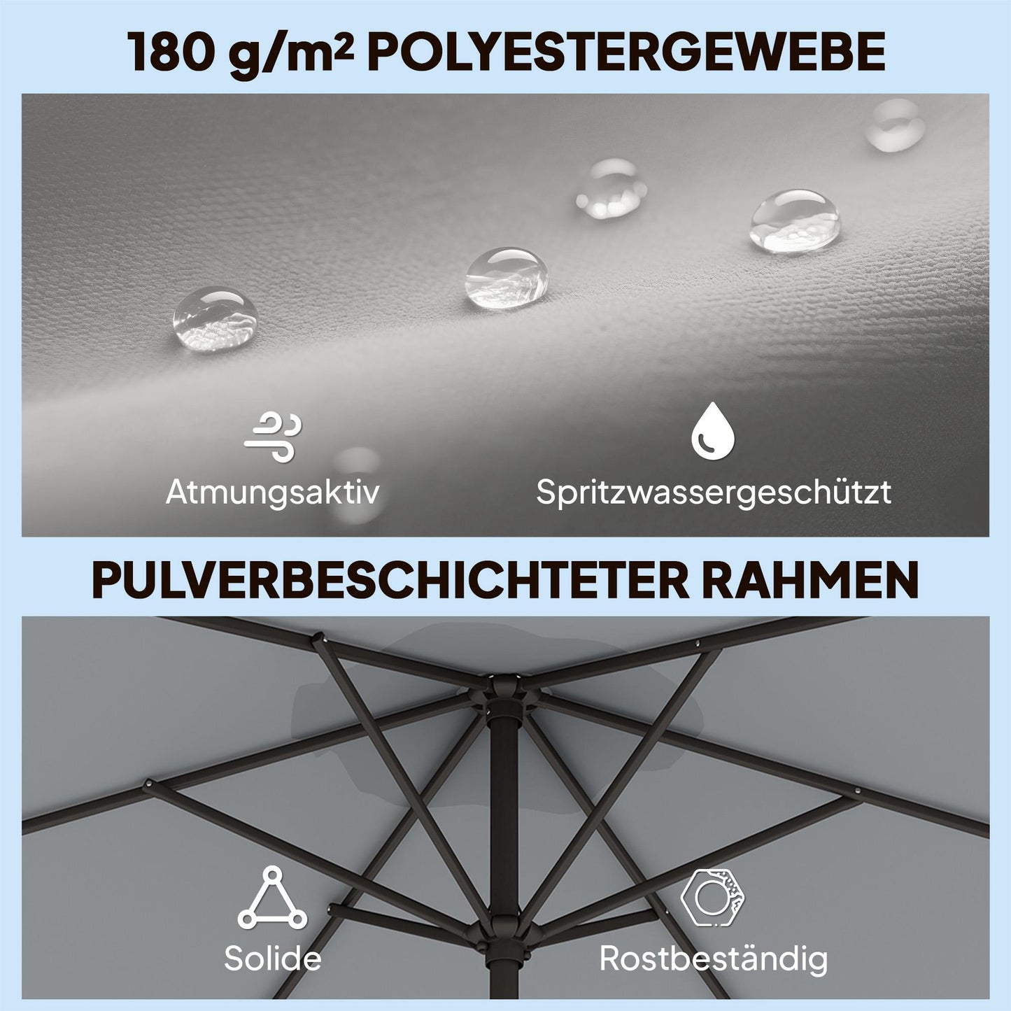 Patio Umbrella 2.95m with Tilt, UPF30+ Polyester