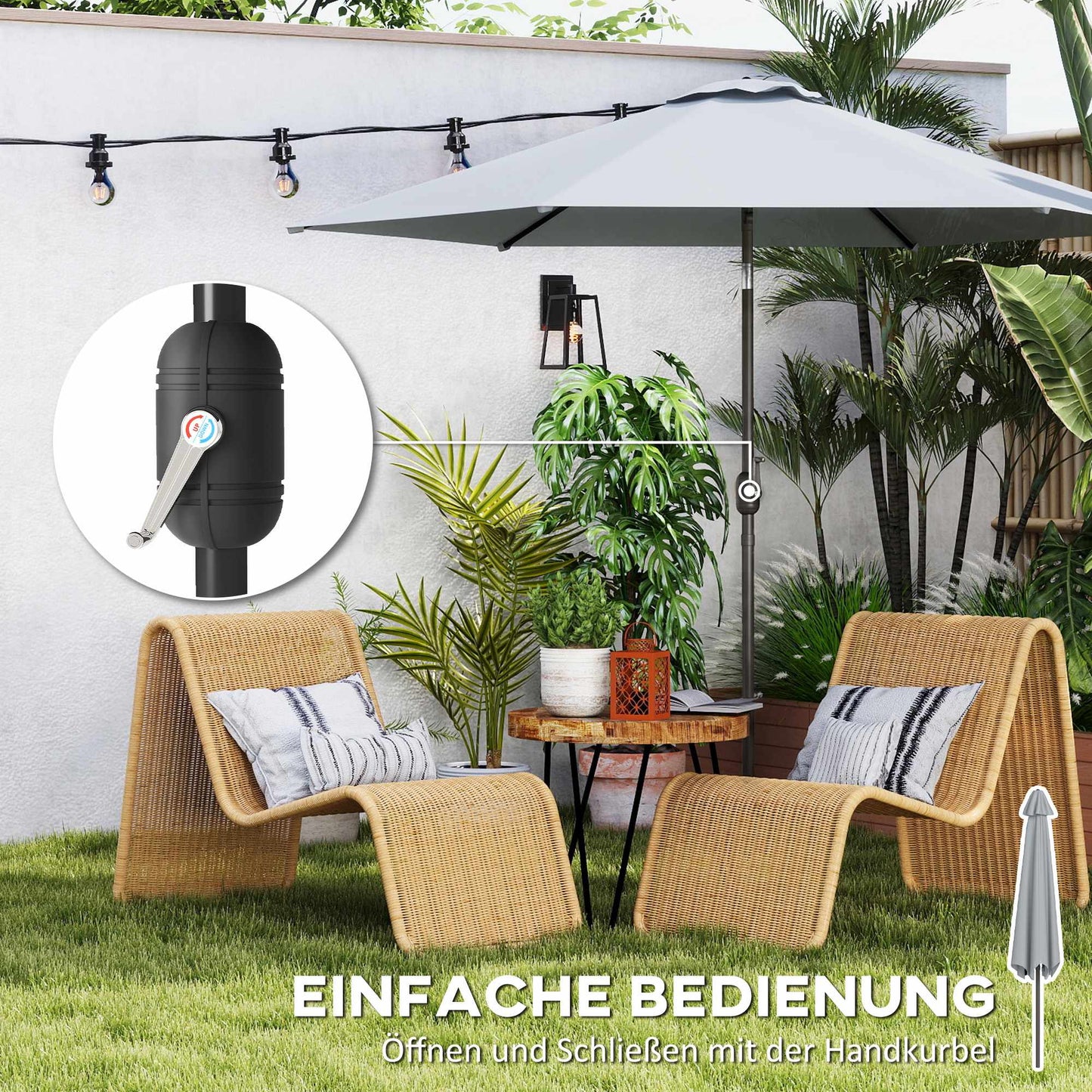 Patio Umbrella 2.95m with Tilt, UPF30+ Polyester