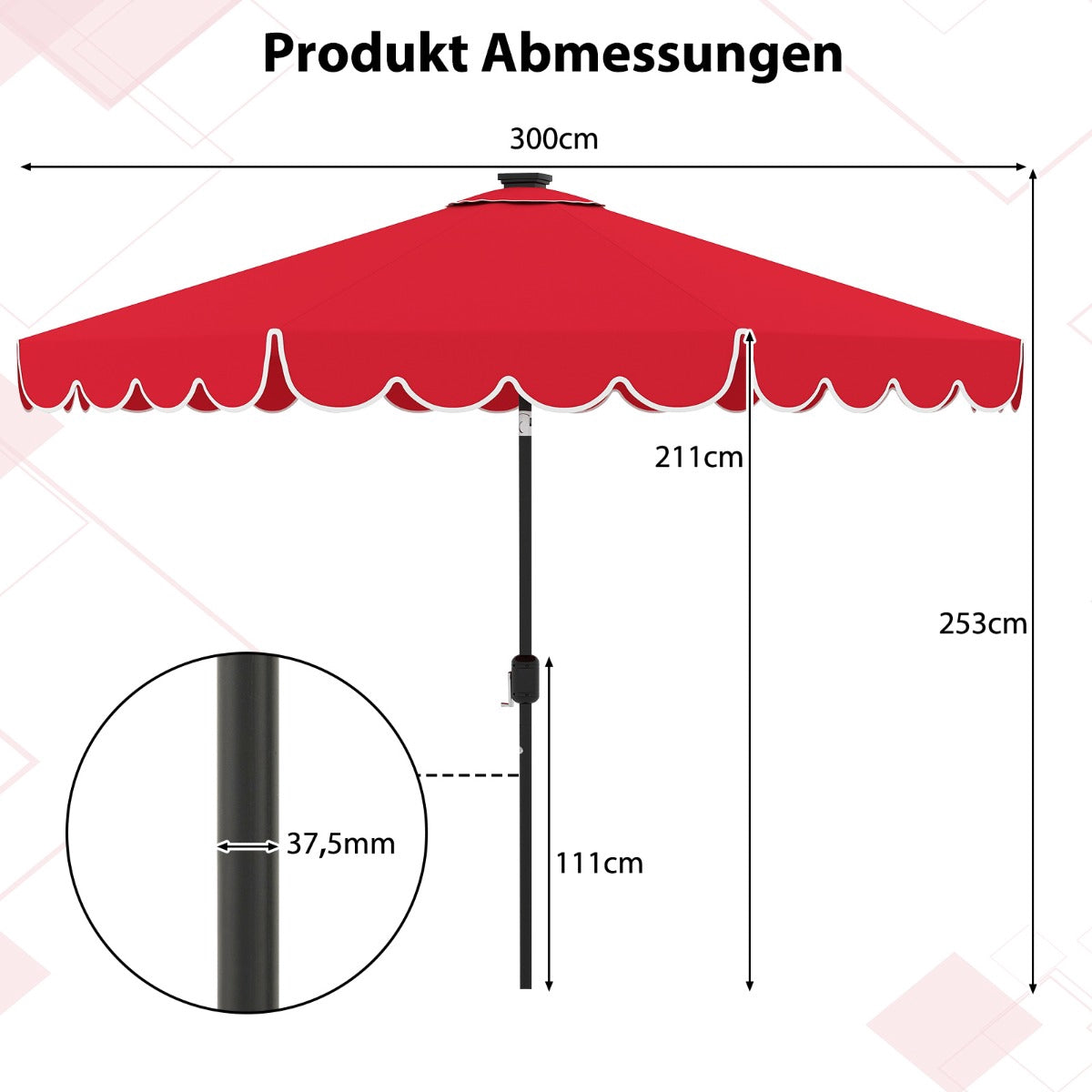 Patio Umbrella 300 cm with Solar LED Lights and Crank