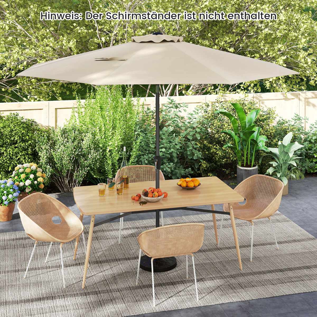 Patio Umbrella 303 cm Diameter, Tilt Function, Beige