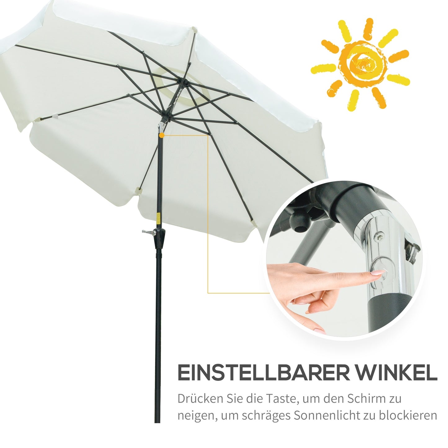 Patio umbrella, 2.66M, UV 50+ protection, 8 ribs, beige