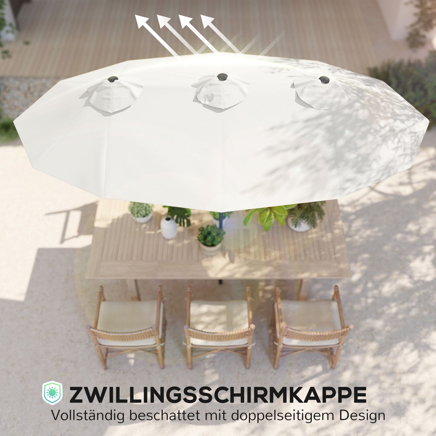 Patio Umbrella, Tiltable, Hand Crank, 295 x 152 cm, Cream