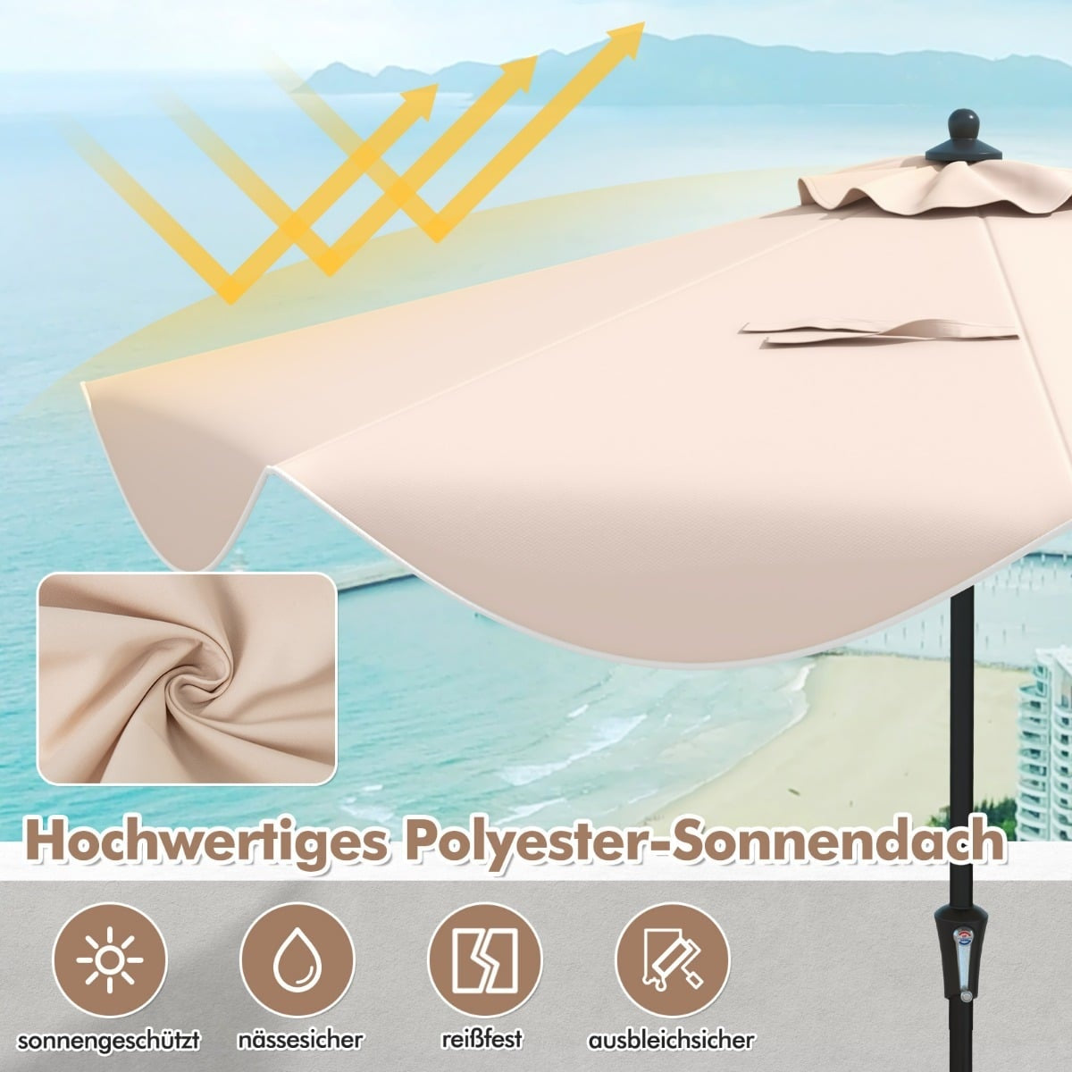Patio Umbrella with Crank, Tilt, Ruffled Edges, Beige