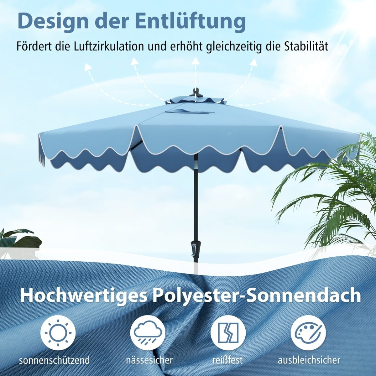 Patio Umbrella with Crank, Tilt & Vent, 280cm, Blue
