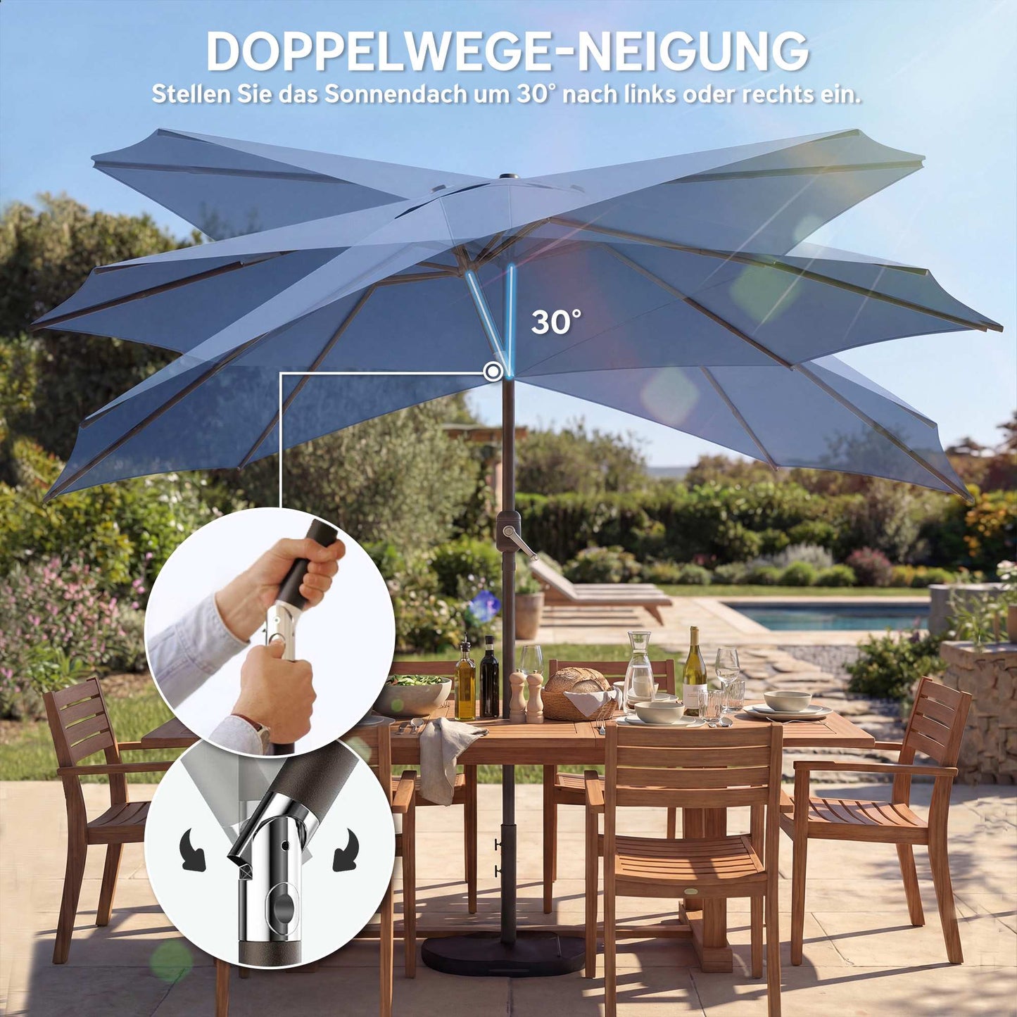 Patio Umbrella with Sandbag Weights, Dual Tilt, UV Protection