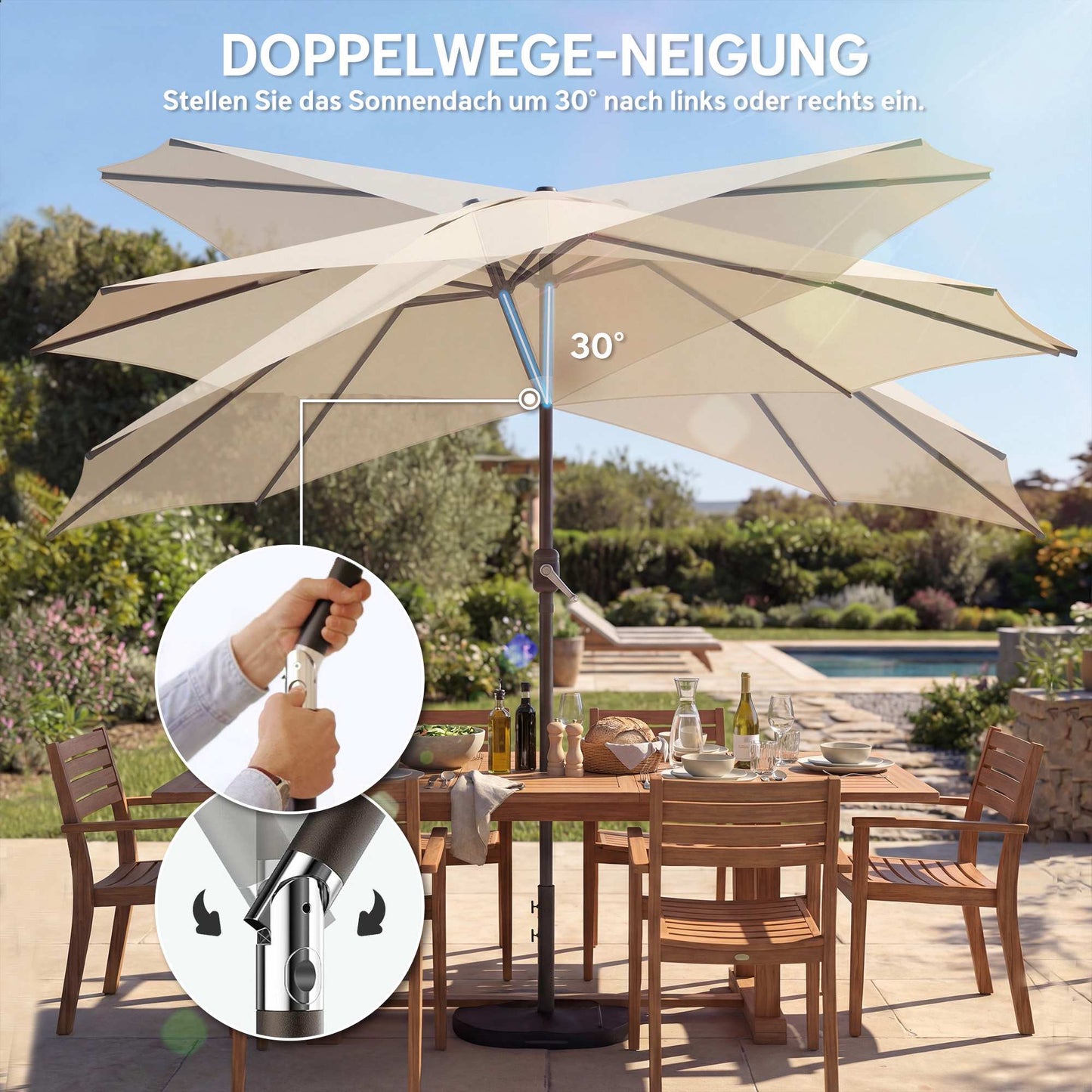 Patio Umbrella with Sandbag Weights, UV Protection, Cream