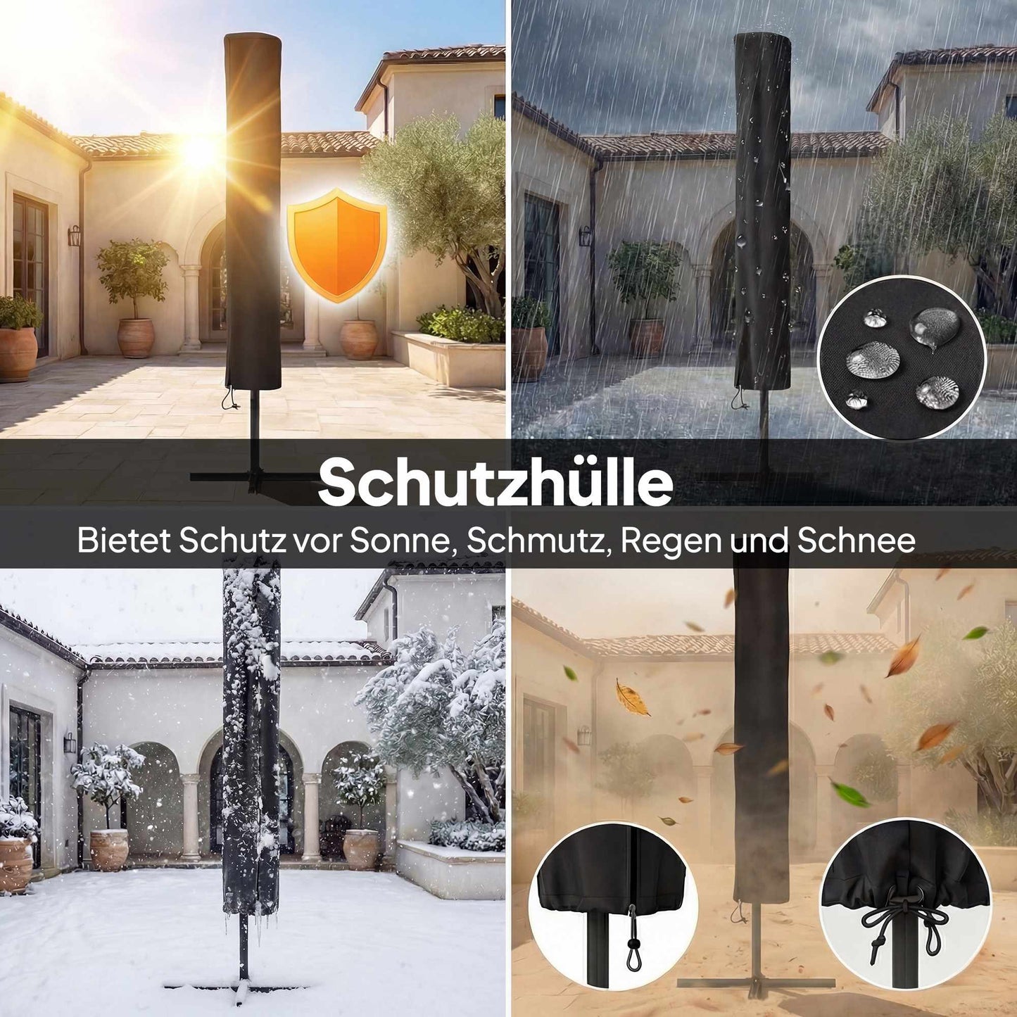 Patio Umbrella with Solar LED Lights, Tilt & Crank, Navy
