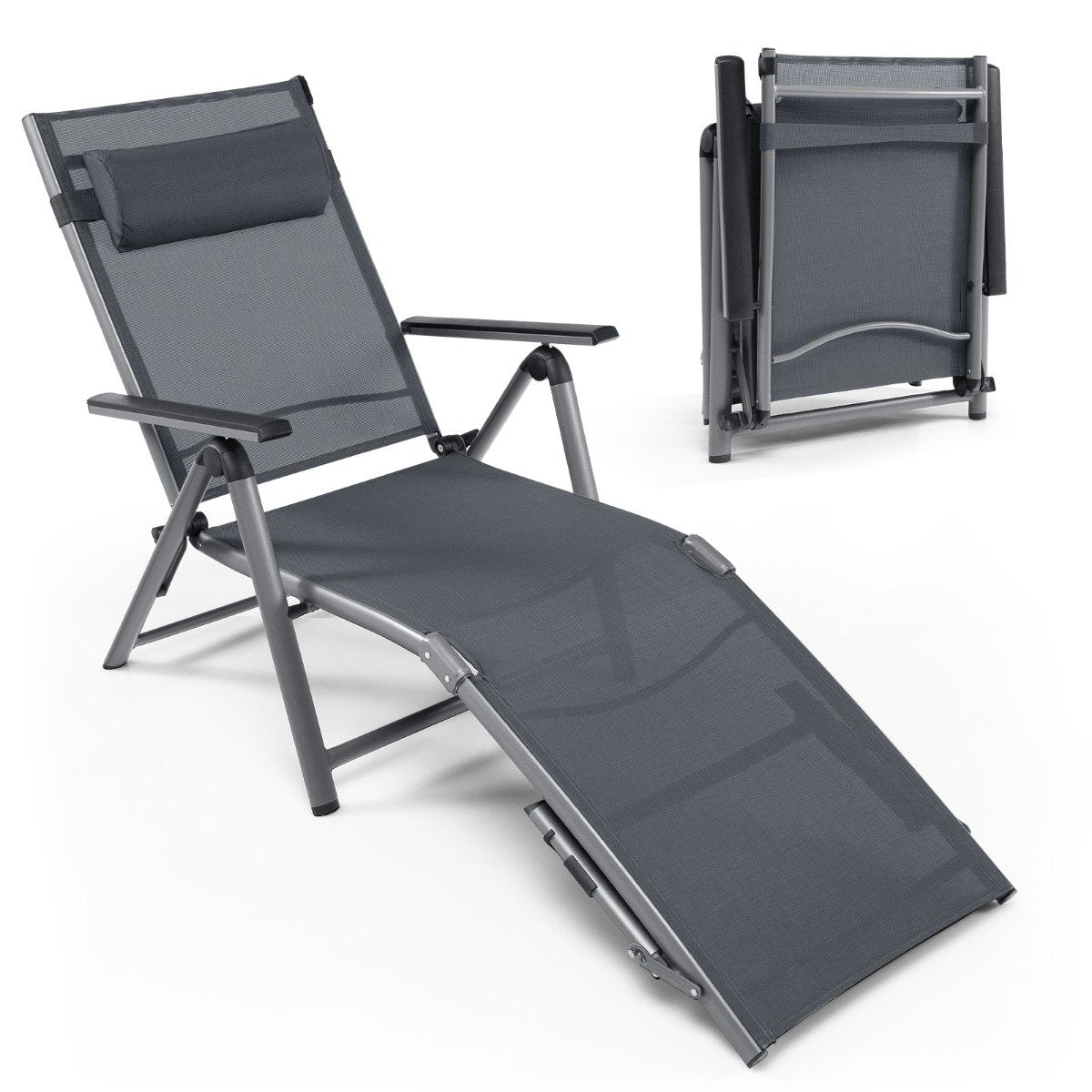 Patio deck chair outdoor patio chair folding lounger with 8 adjustable backs black