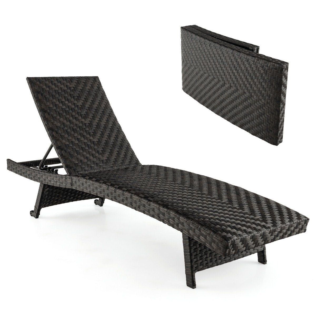 Patio deck chair rattan deck chair with 5-level adjustable backrest 195 x 61 x 38-97 cm mix brown