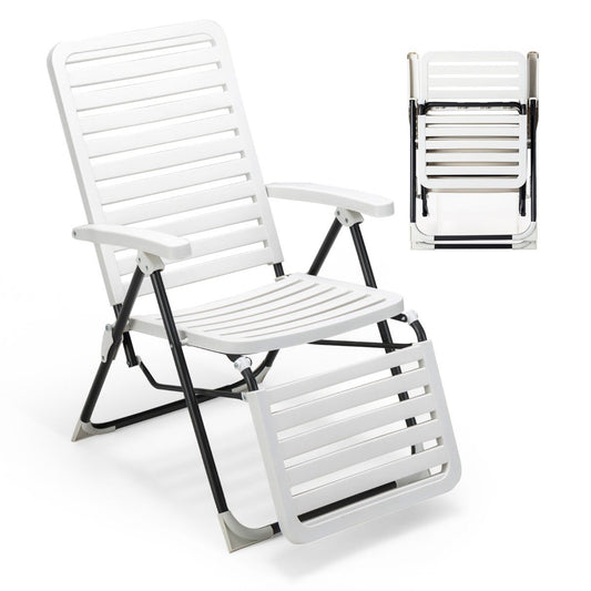 Patio deck chair with footrest Folding deck chair White