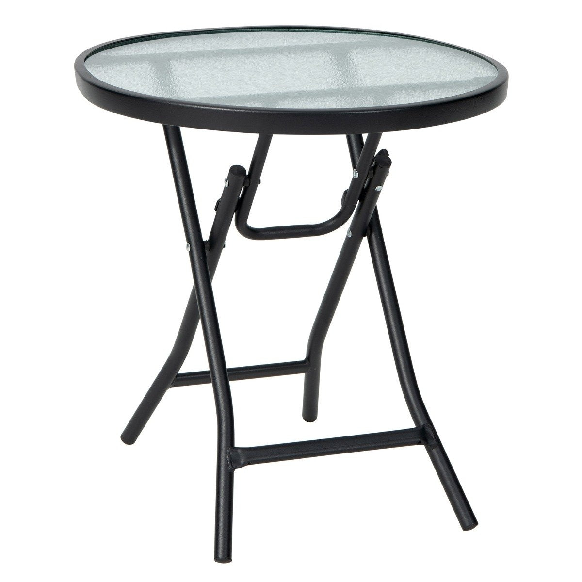 Patio dining table round glass table with tempered glass table top 46.5 x 46.5 x 47.5 cm black