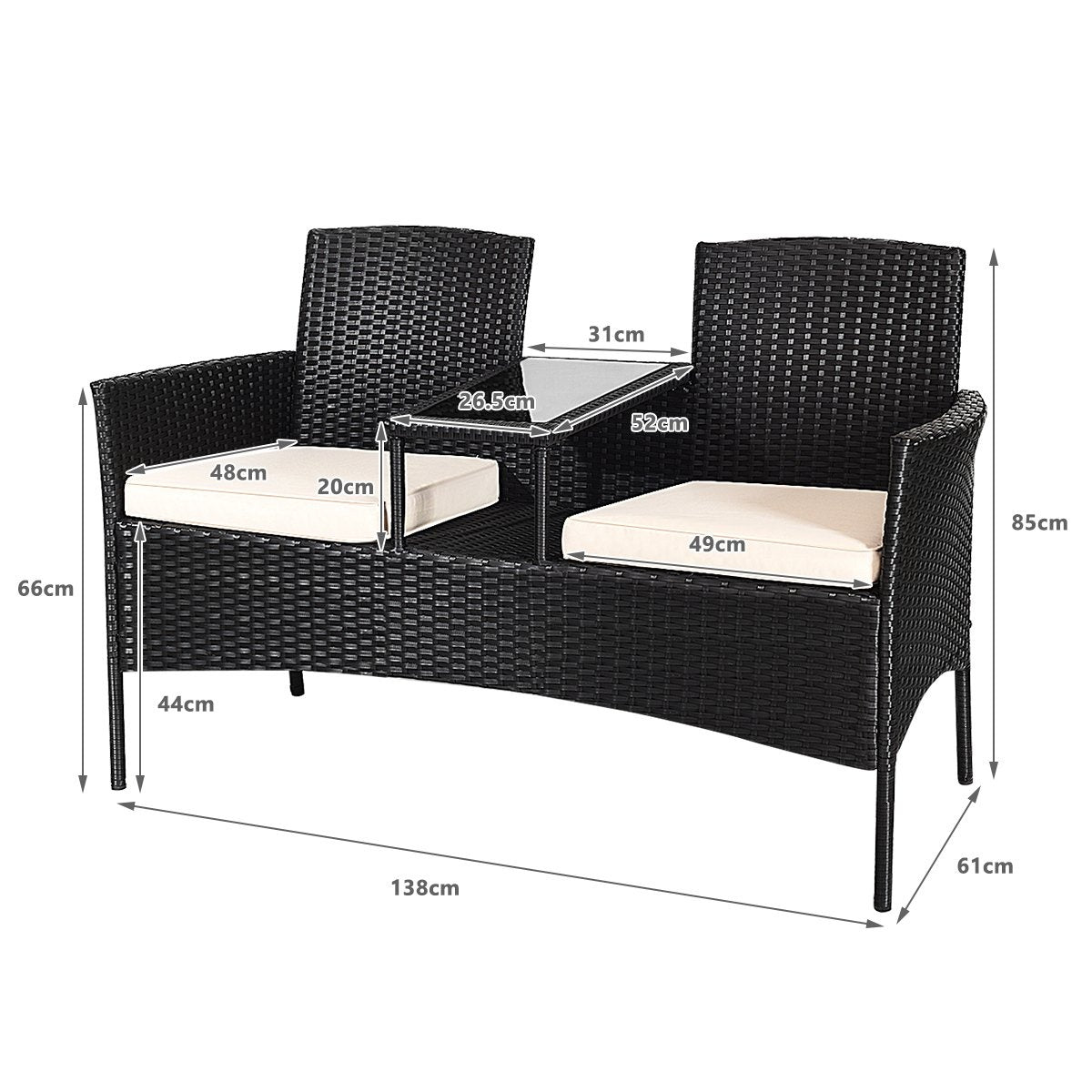 Patio sofa wear-resistant garden furniture set 138 x 62 x 85 cm white