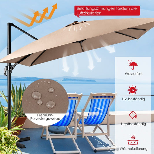 Patio umbrella with 3 tilt settings for gardens, terraces, 300 x 300 x 273 cm, coffee brown