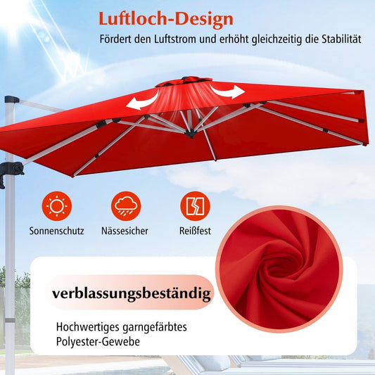 Patio umbrella with cross base & 360° rotation for garden and pool areas 300 x 300 x 261 cm Burgundy