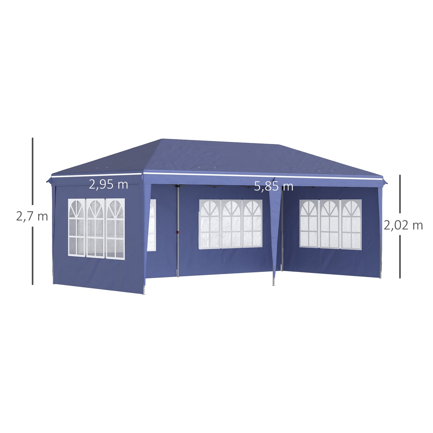 Large pop-up party tent with UV protection, blue, 2.95 x 5.85 m