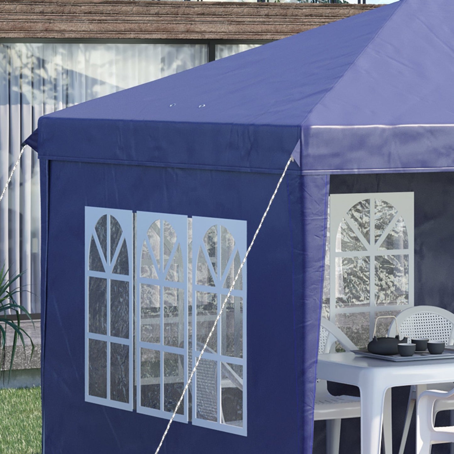 Large pop-up party tent with UV protection, blue, 2.95 x 5.85 m