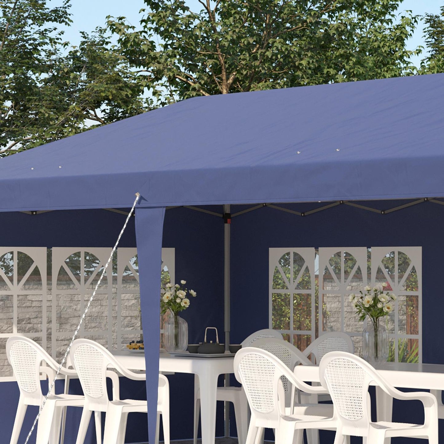 Large pop-up party tent with UV protection, blue, 2.95 x 5.85 m