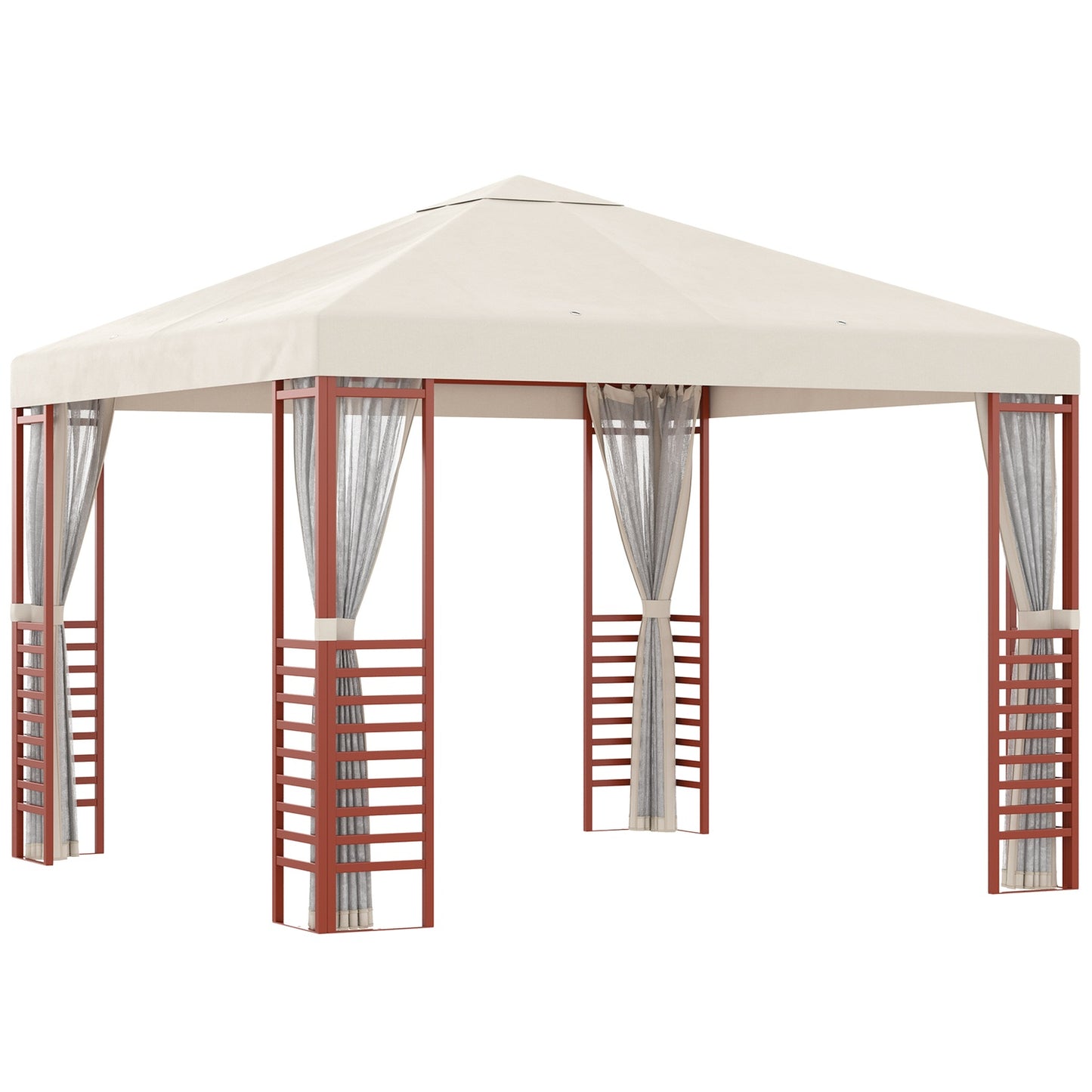 Party tent pavilion 2.96x2.96M for 15, beige, steel & polyester