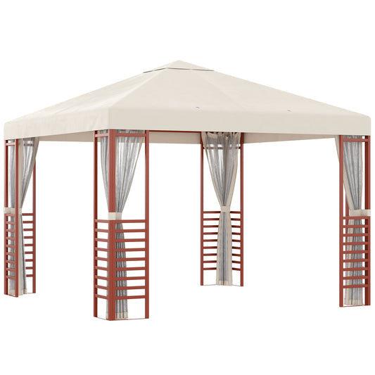 Party tent pavilion 2.96x2.96M for 15, beige, steel & polyester