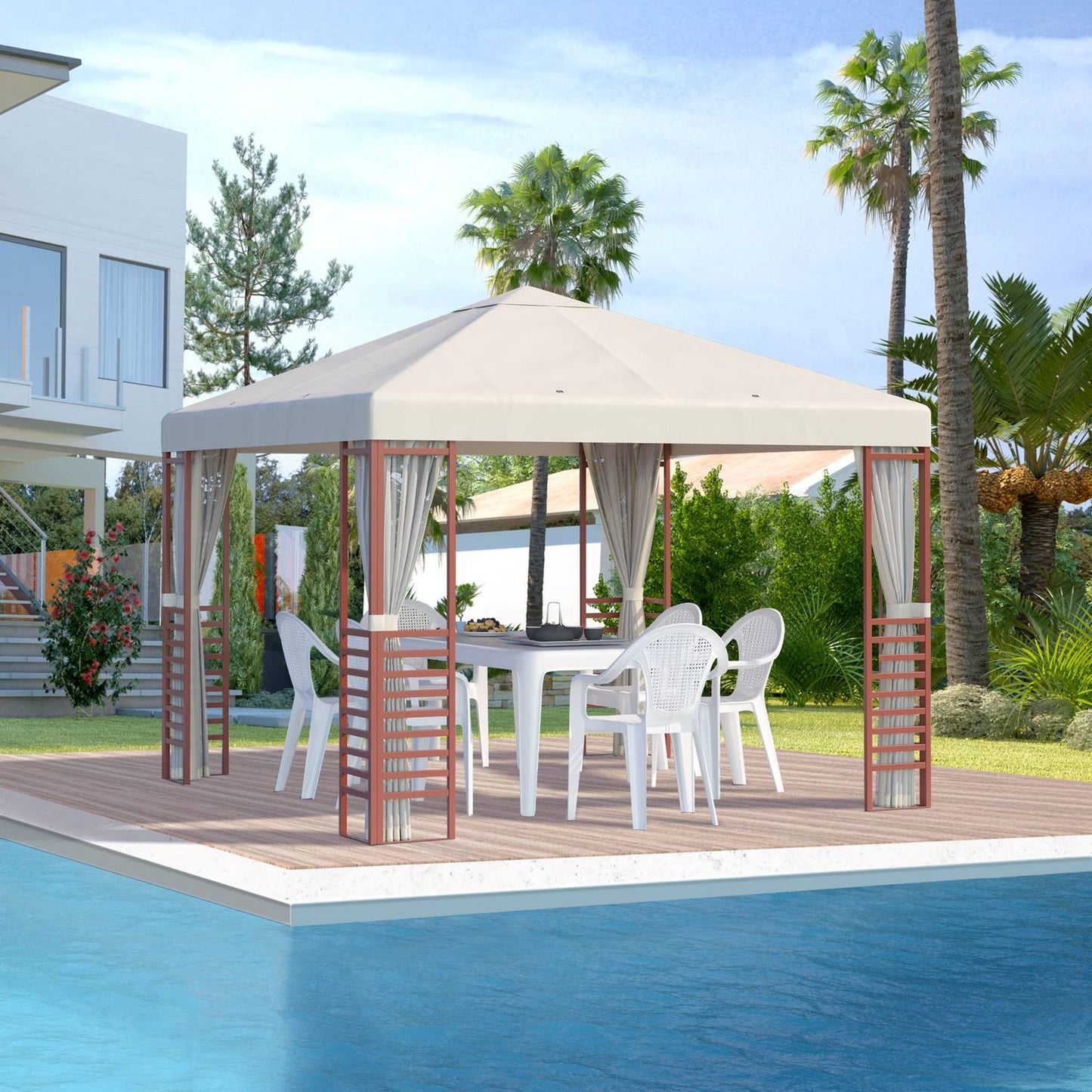 Party tent pavilion 2.96x2.96M for 15, beige, steel & polyester