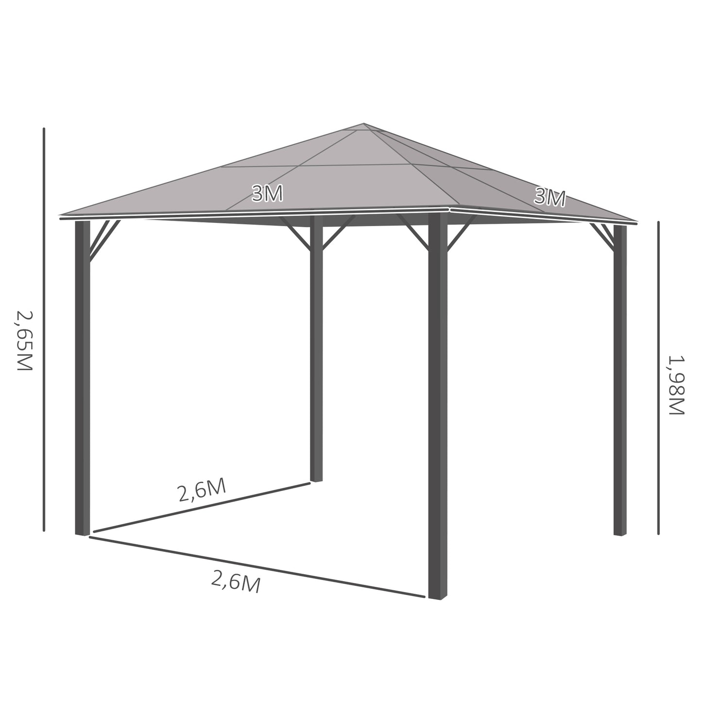 3x3M aluminum garden pavilion tent, dark grey, PC roof