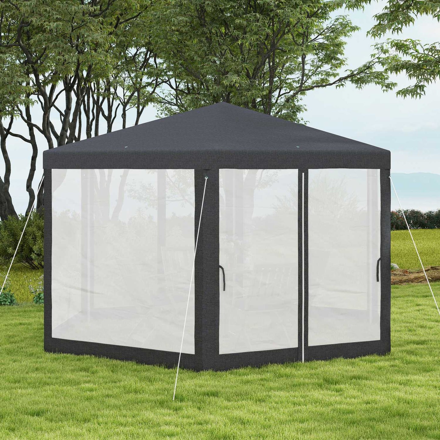 Hexagonal 4x4m pavilion, polyester & metal, with mosquito net