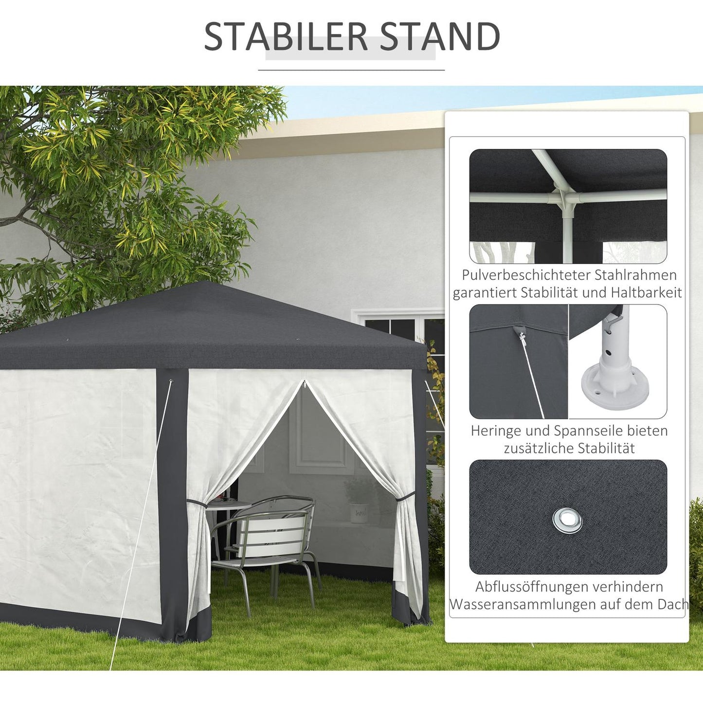 Hexagonal 4x4m pavilion, polyester & metal, with mosquito net