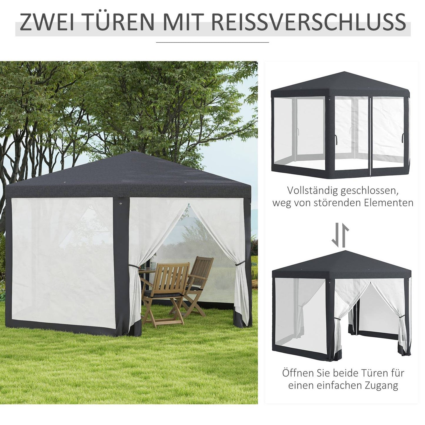 Hexagonal 4x4m pavilion, polyester & metal, with mosquito net