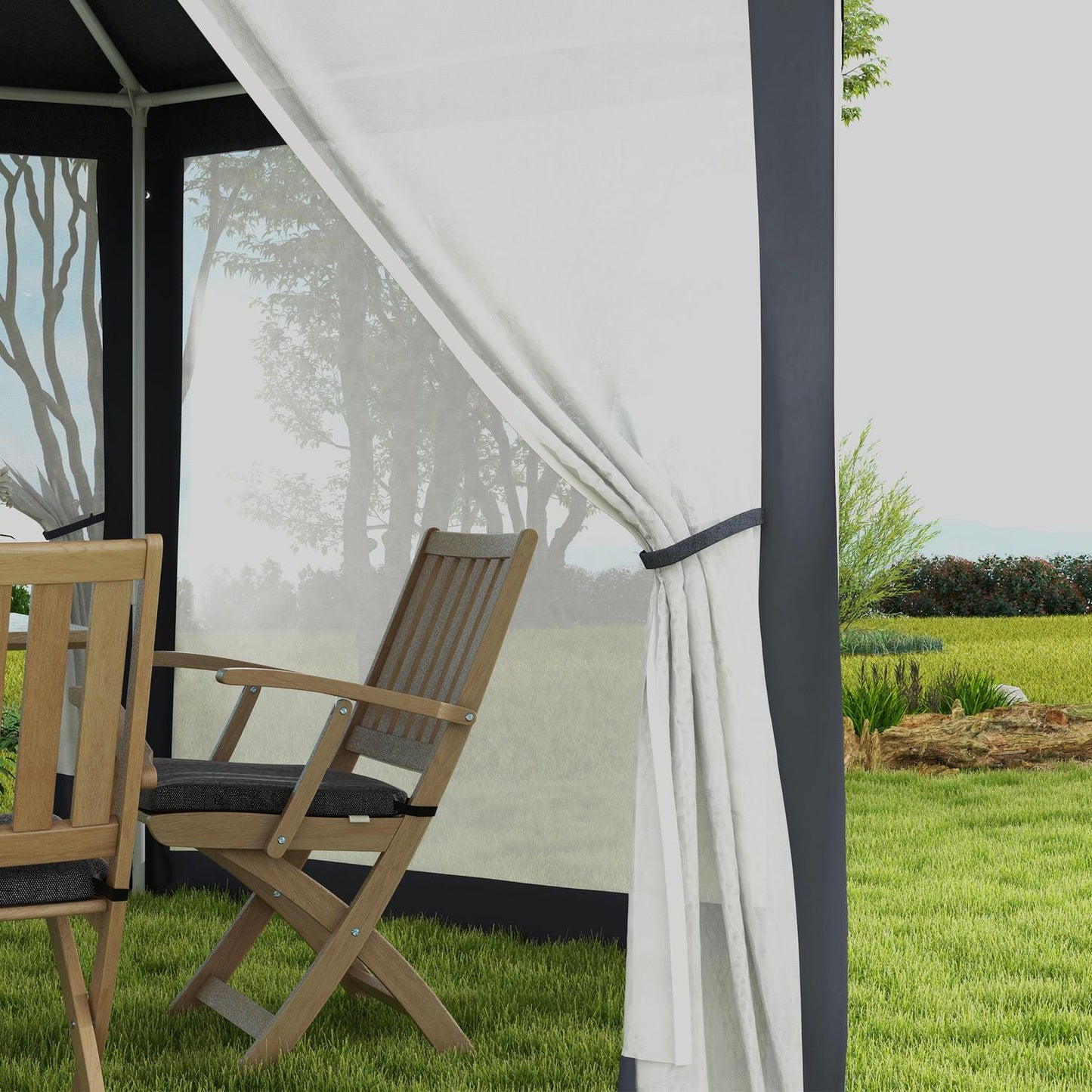 Hexagonal 4x4m pavilion, polyester & metal, with mosquito net