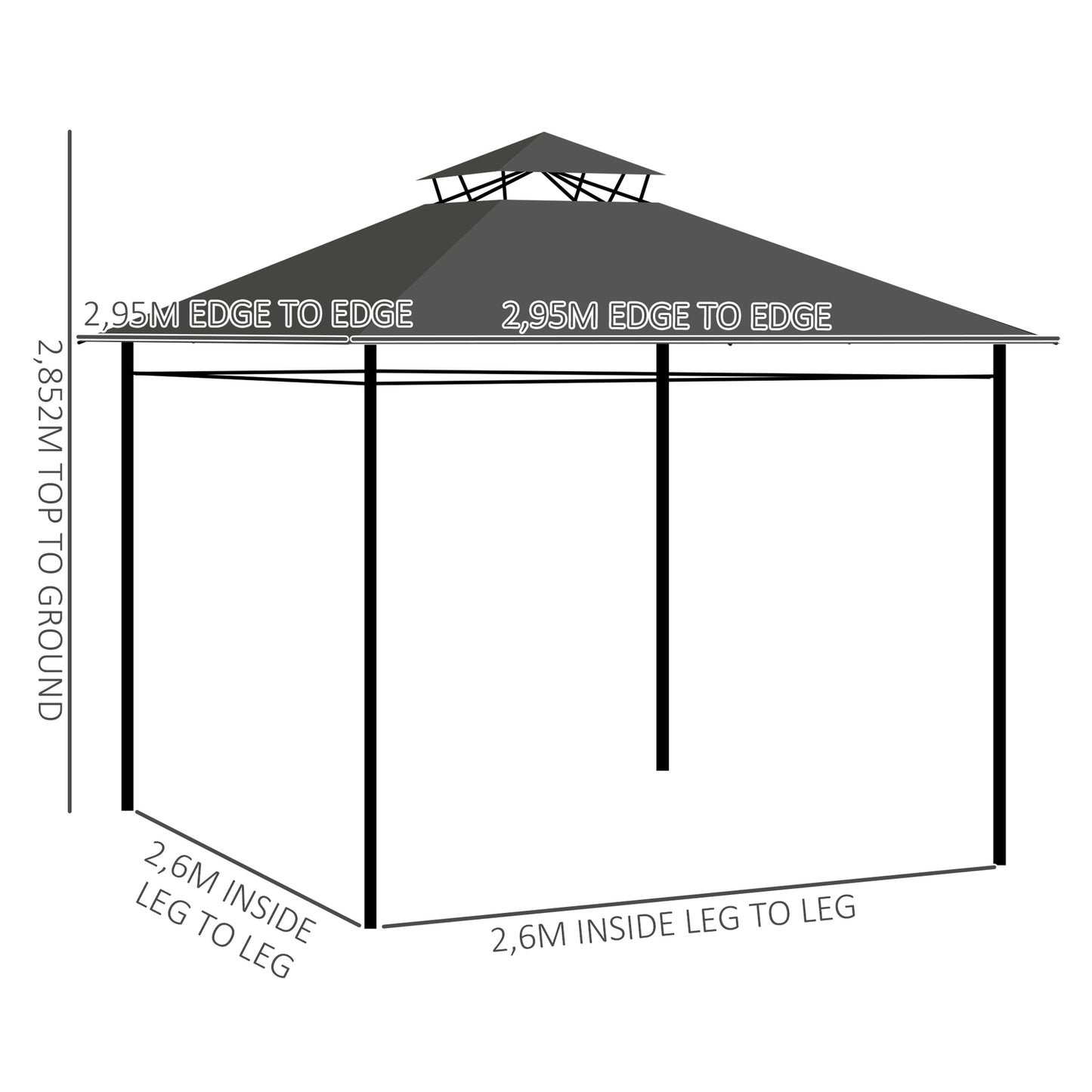 Garden pavilion tent, approx. 3x3m, dark grey, weatherproof